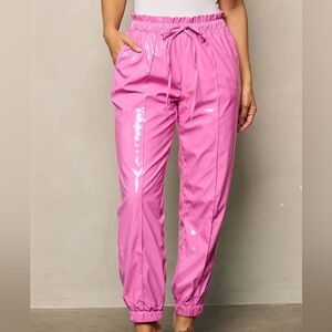 Faux patented leather bubblegum pink joggers, Size Small. Never worn.